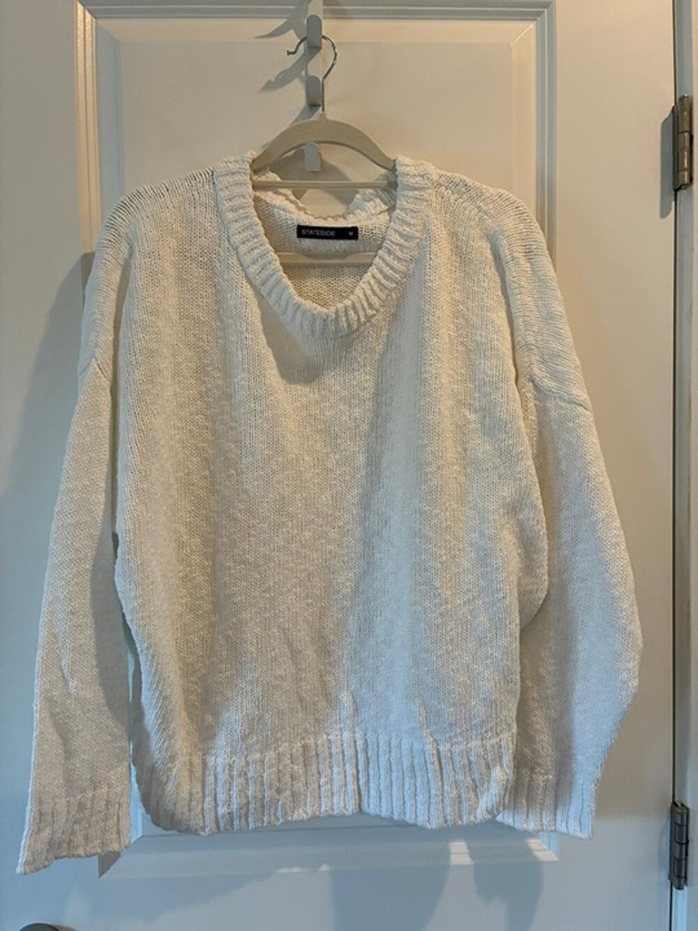 Stateside White Cotton-Linen Knit Sweater - medium